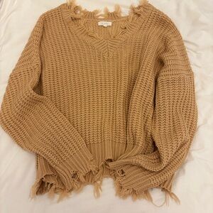 Boutique Brand Pink/Tan Distressed Oversized Sweater - Size M